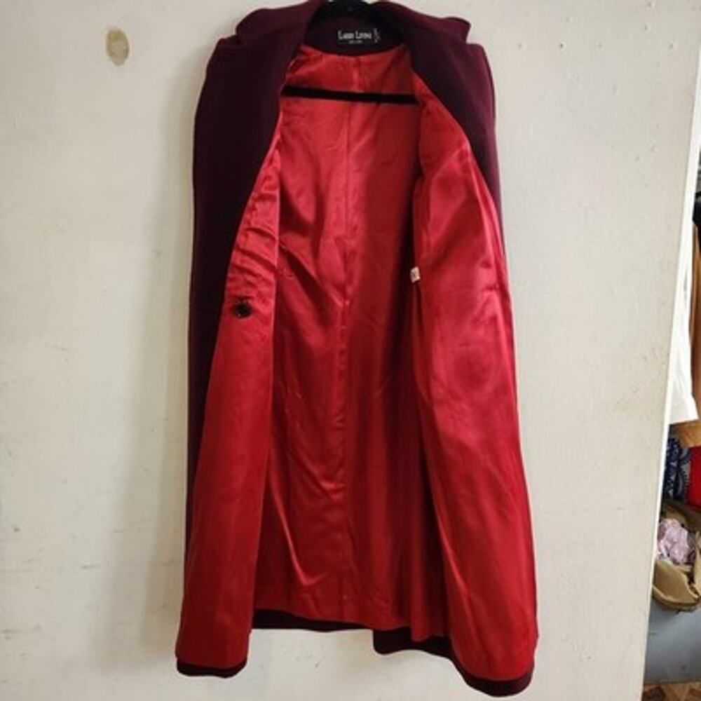 Larry Levine Sz Small Wool Burgundy Wine Red 2 Button Long Pea Coat Classic - Picture 7 of 10